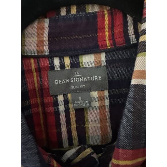 LL Bean Signature Slim Fit Plaid Flannel Shirt Red Blue Cotoon Mid Weight Mens L - Picture 8 of 13